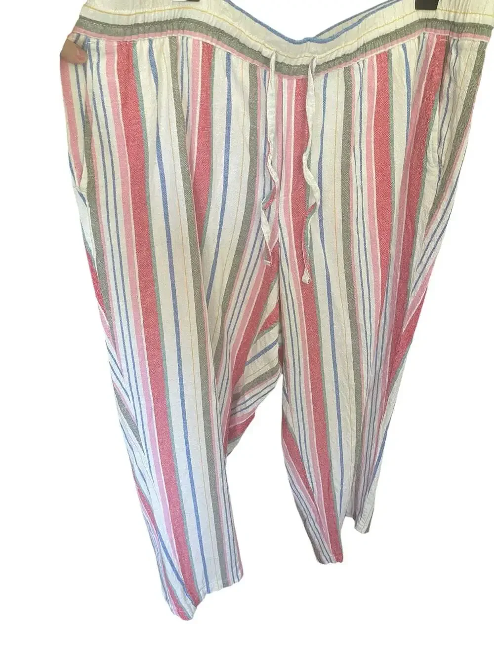 Old Navy Women's Plus Size Linen Blend Striped Drawstring Wide Leg Pants - Picture 2 of 11